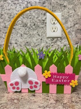 Felt Easter Basket Bag in Pink, Green & Yellow